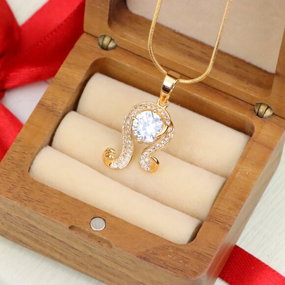 "Rose Gold Leo Zodiac Pendant with Sparkling CZ Centerpiece, XPPT1541 - Picture 4 of 13